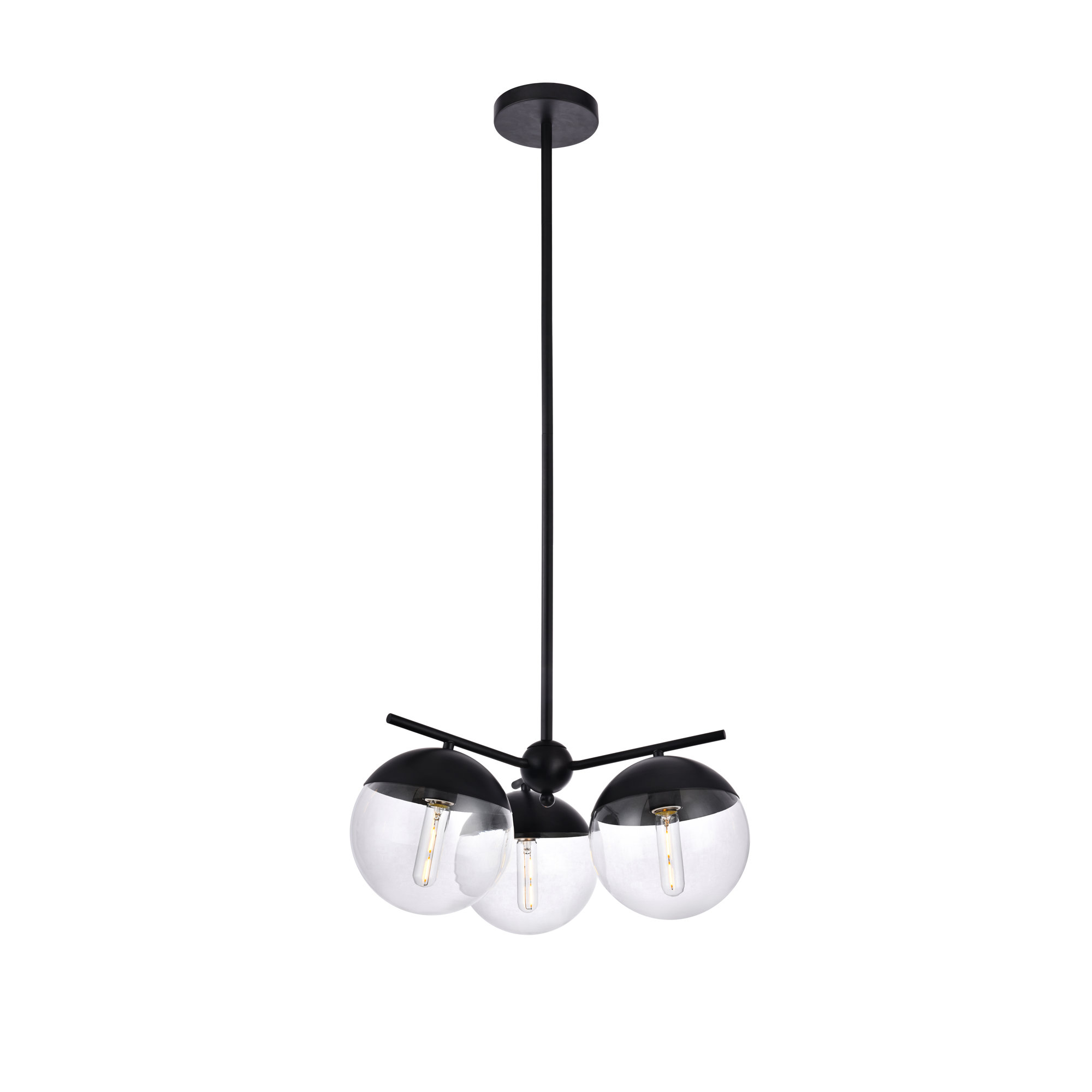 Yearby 3 - Light Dimmable Globe Chandelier, Black, Clear