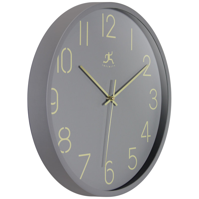 Horloge murale ronde en plastique 14 pouces, Gris clair
