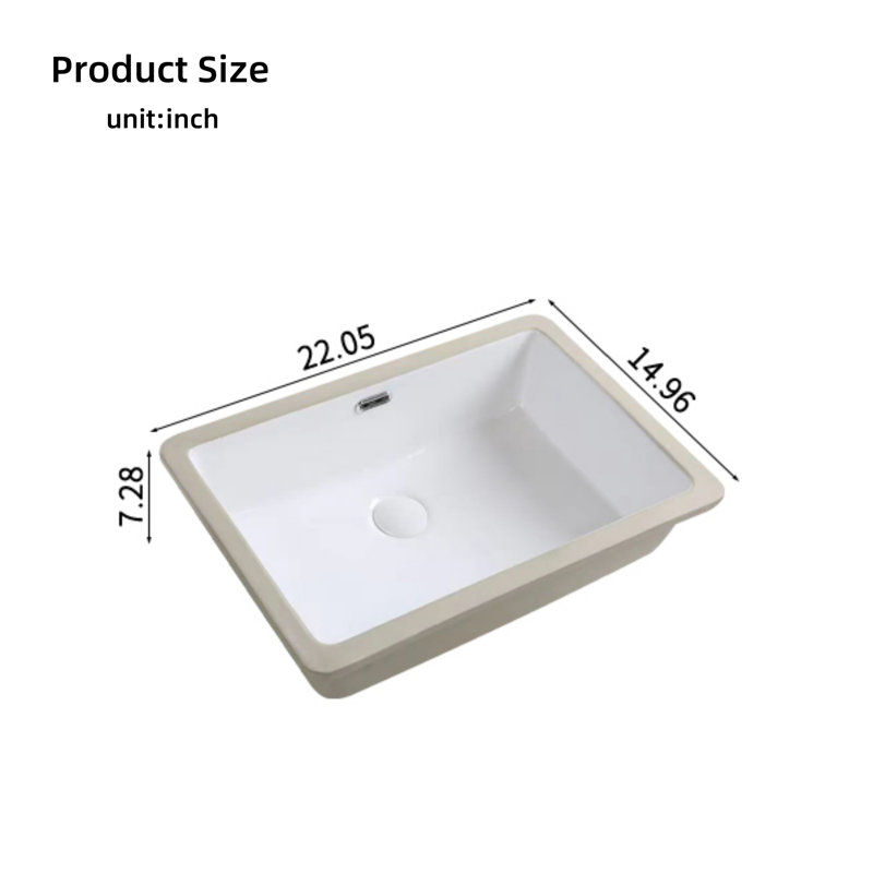 22 * 15-Inch Rectangular Undermount Bathroom Sink, White Ceramic Vanity With Overflow