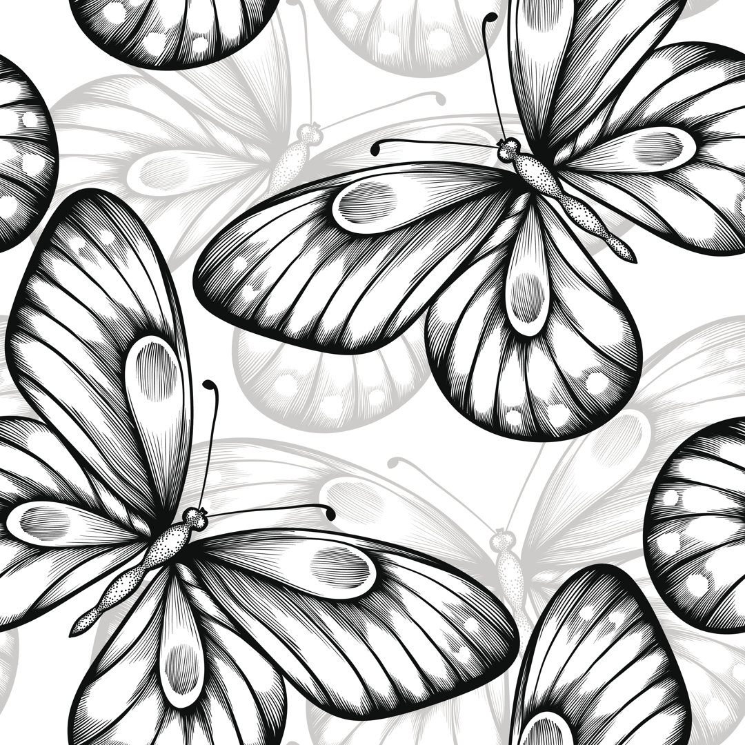 Tuckerton Black And White Butterflies von Hulinska_Yevheniia - Grafik auf Leinwand - Wrapped Canvas