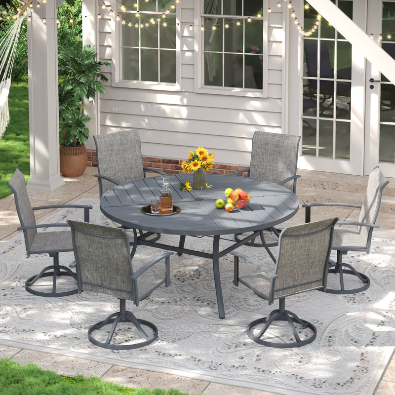 6-Person Outdoor Patio Dining Set With Swivel Chair, Gray/Gray