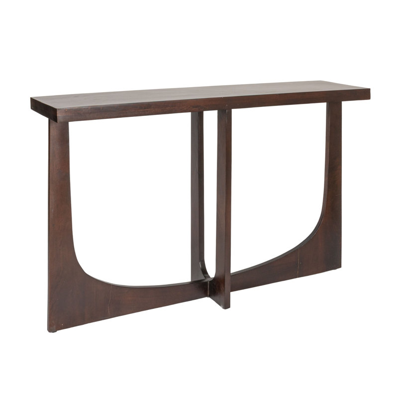 Rectangular Mango Wood Console Table with Modern Trestle Base in Black Walnut