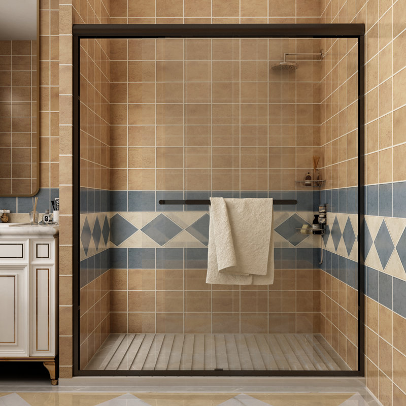 56" W - 60" W x 72" H Double Sliding Semi-Frameless Shower Door with Tempered Glass, Matte Black
