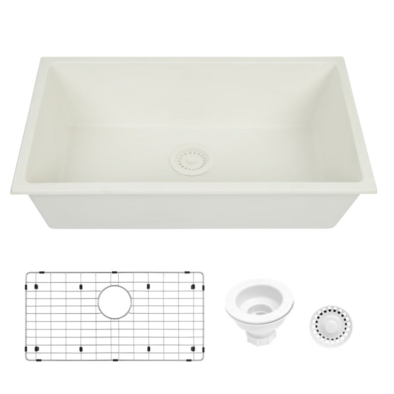 31" L X 18'' W Undermount Single Bowl Granite Composite Kitchen Sink, White