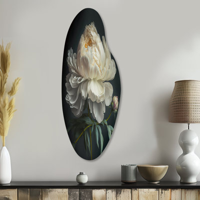 Blooming White Peony V - Art mural asymétrique floral en forme de pivoine florale
