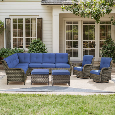 Ensemble de conversation modulaire en rotin 6 pièces avec coussins 6 pièces