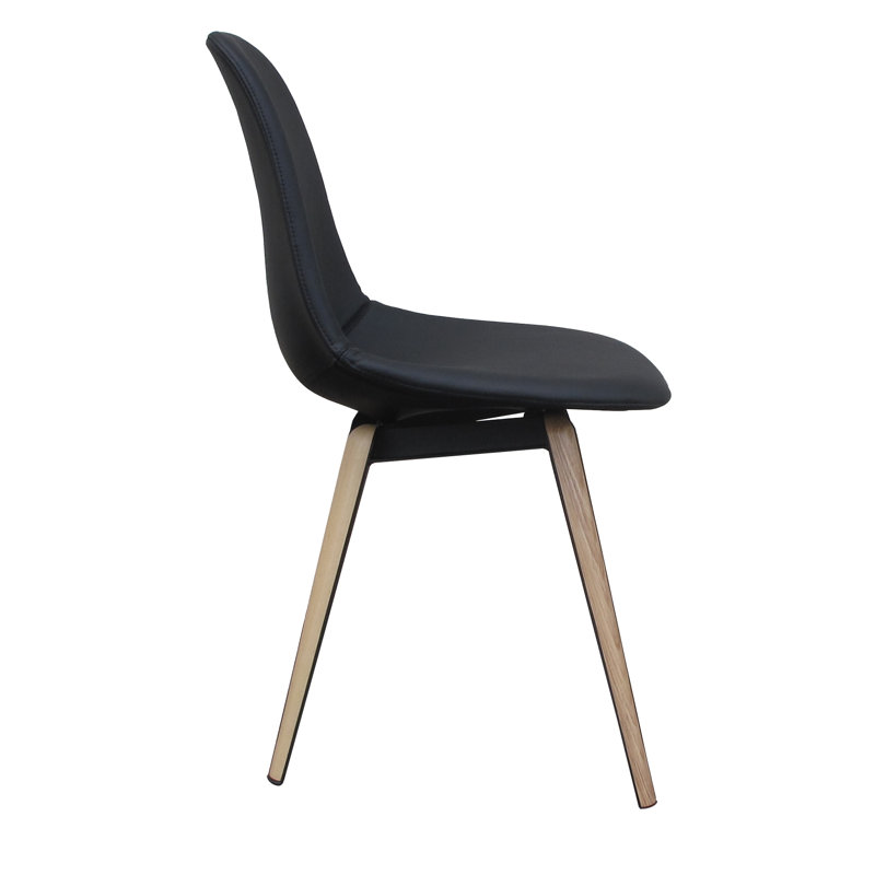 Chaise d'appoint rembourrée en cuir véritable noir Slice