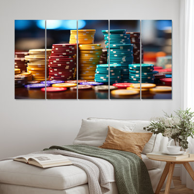 Casino Royale Poker Chips I - Casino & Games Wall Art Print - 5 Equal Panels