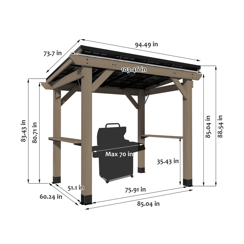 8 Ft. W X 6 Ft. D Solid Cedar Wood Grill Gazebo With Two Side Wooden Holder