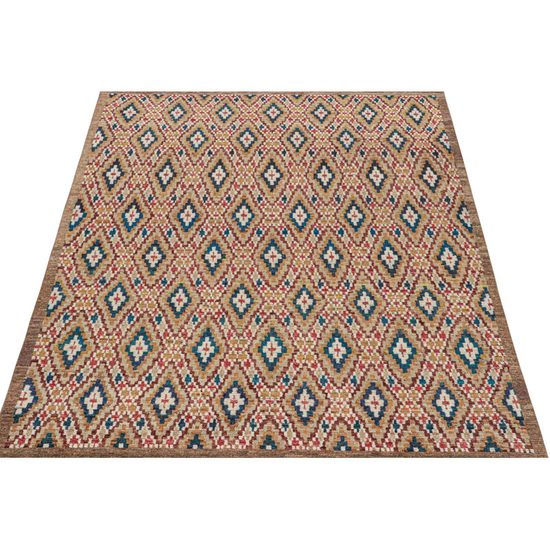 Moroccan Hand Knotted Geometric Area Rug, Rectangle 10' x 14'