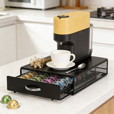 Organisateur de tiroir à café avec capacité de 40 tasses, construction en métal durable avec tiroir coulissant lisse, comptoir peu encombrant