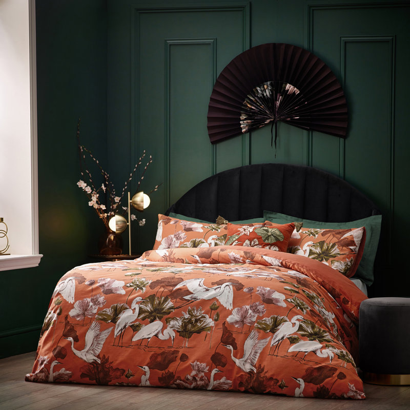 Aksharan Polyester Floral Duvet Cover Set with Pillowcases, Coral, Double - 2 Standard Pillowcases