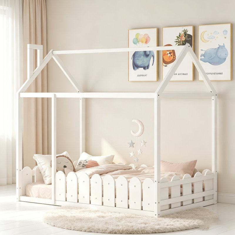 Le cadre de lit simple en bois avec clôture, idéal pour les enfants et les adolescents, offre un espace de sommeil amusant et confortable