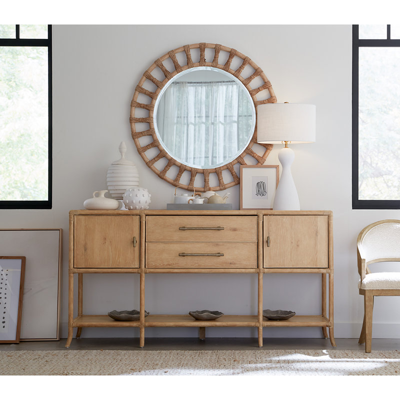 Retreat Pole Rattan Accent Mirror, Light Wood