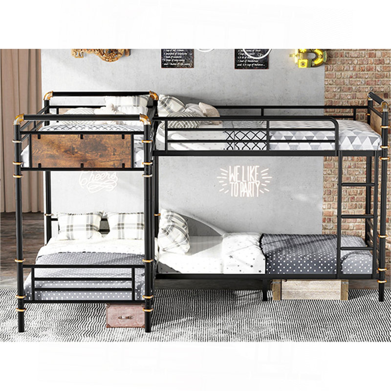 Lit superposé quadruple pour 4 enfants, structure de lit superposé simple en métal robuste, lit superposé triple amovible, peut être divisé en 3 lits simples, noir