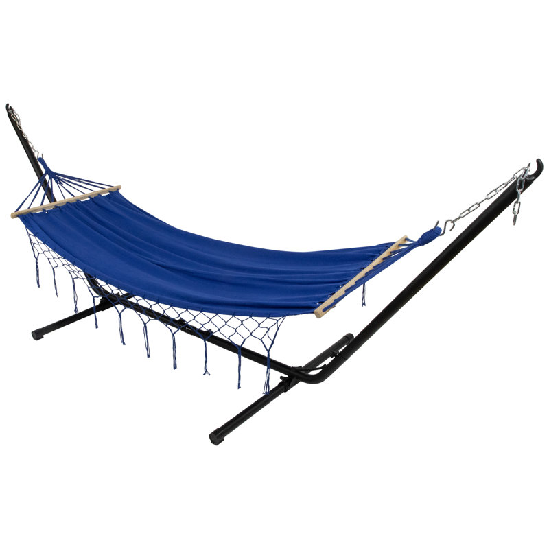 Hamac avec frange filetée et barres en bois - 100 po x 41 po, Île Seymour Nord, Galapagos
