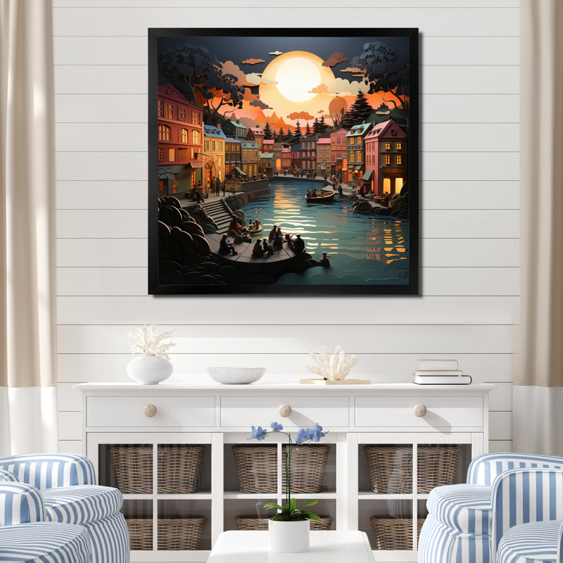 Port Harbour Symphony Papercut II - impression, Cadre simple noir, H 36 po x l 36 po x P 1,5 po