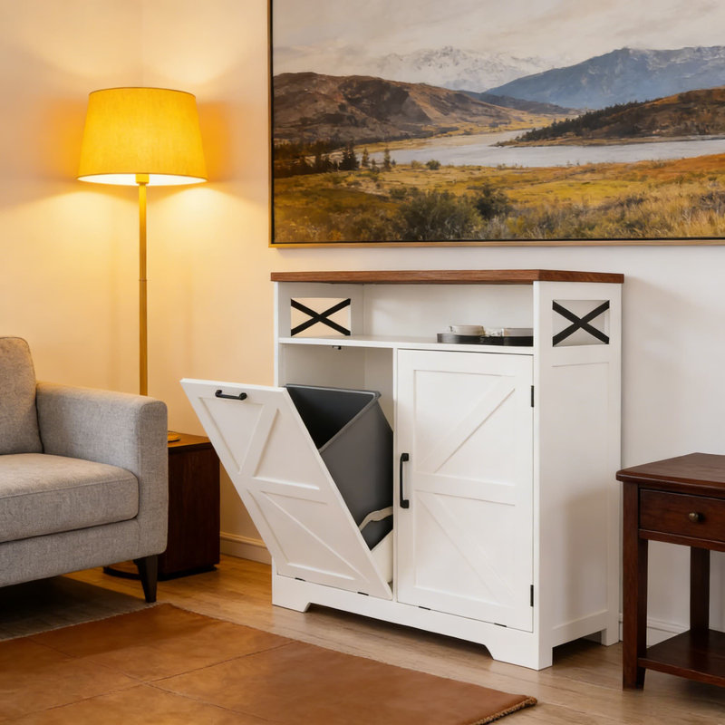 Armoire à poubelle inclinable avec rangement caché, conception à l'épreuve des chiens pour l'organisation de la cuisine, de la salle de bain et de la salle de lavage