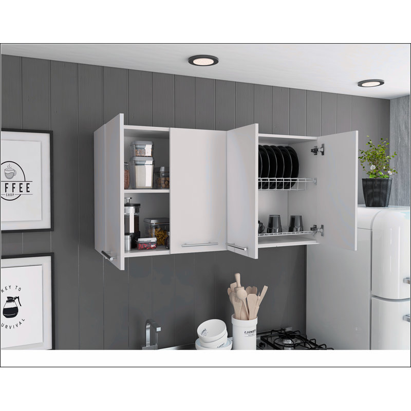 Stockton Rectangle Four Swing Doors Wall Cabinet, White