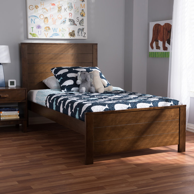 Lit plateforme en bois massif Louisville, Simple, Brun