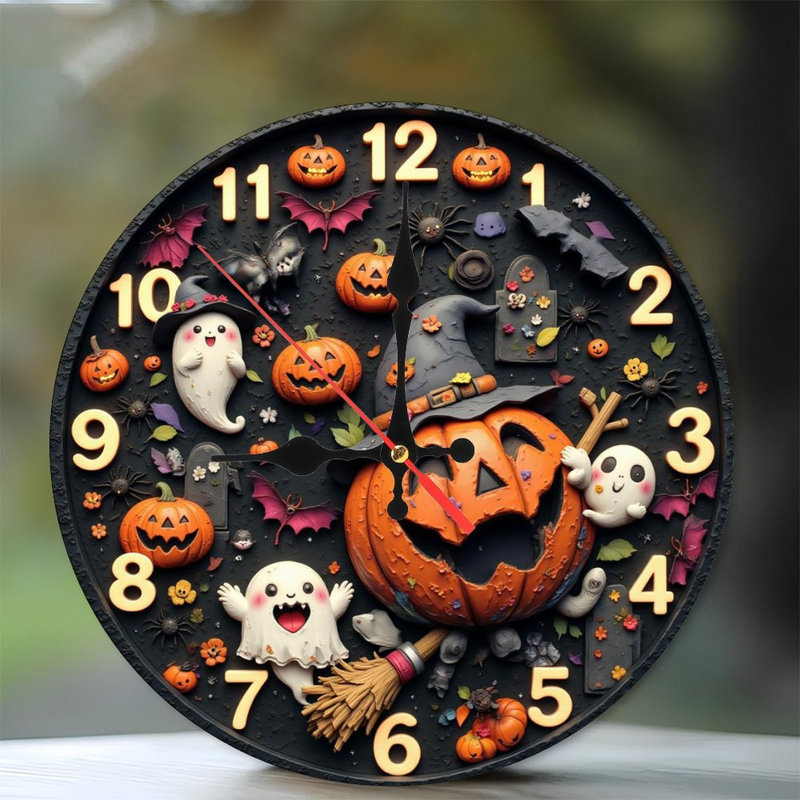 Horloge d'Halloween fantômes chauves-souris citrouilles