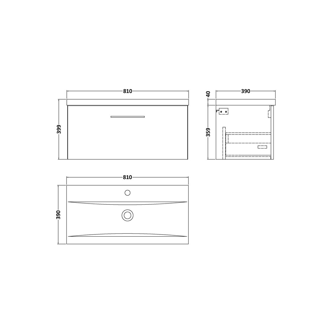 Nuie Arno 800mm Wall Hung Vanity Unit with Basin - Satin Grey - Image 2