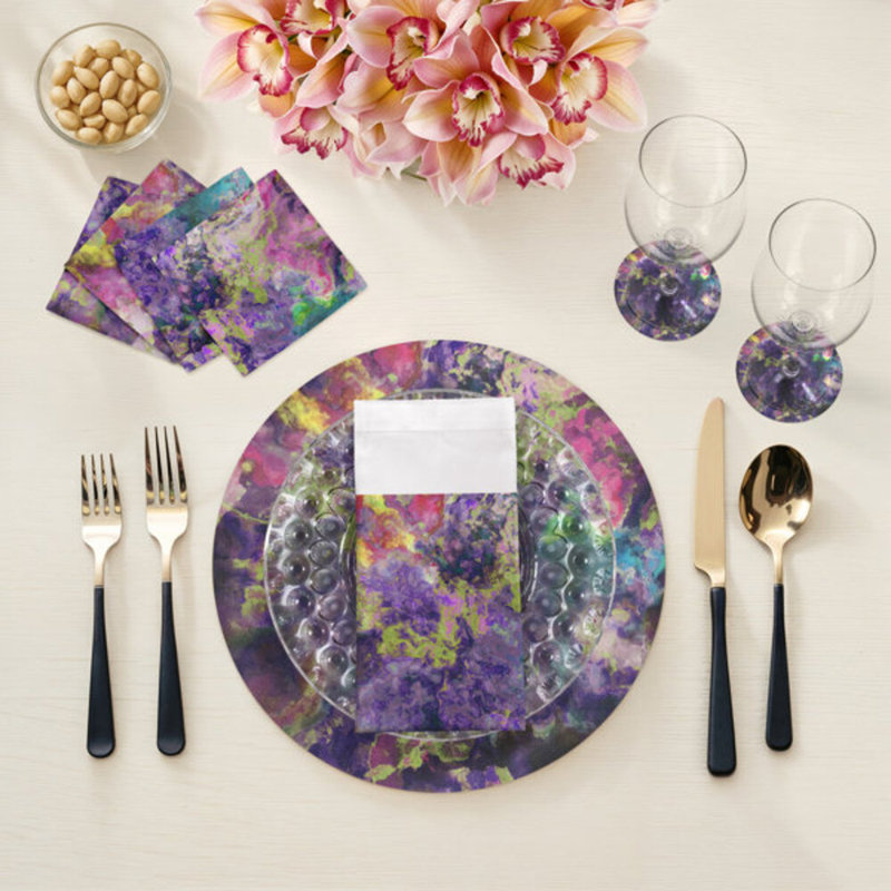 Impressionism Vegan Leather Round Placemats, Purple