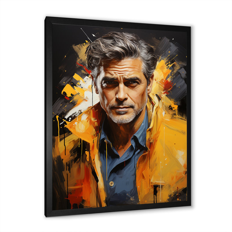 Décoration murale «Cobalt Clooney» - Portrait_105739, Cadre simple noir, H 32 po x l 16 po x P 1 po