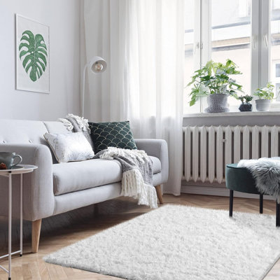 Ebern Designs Soft Fluffy White Shag Area Rug for Living Room Bedroom Nursery Kids Room