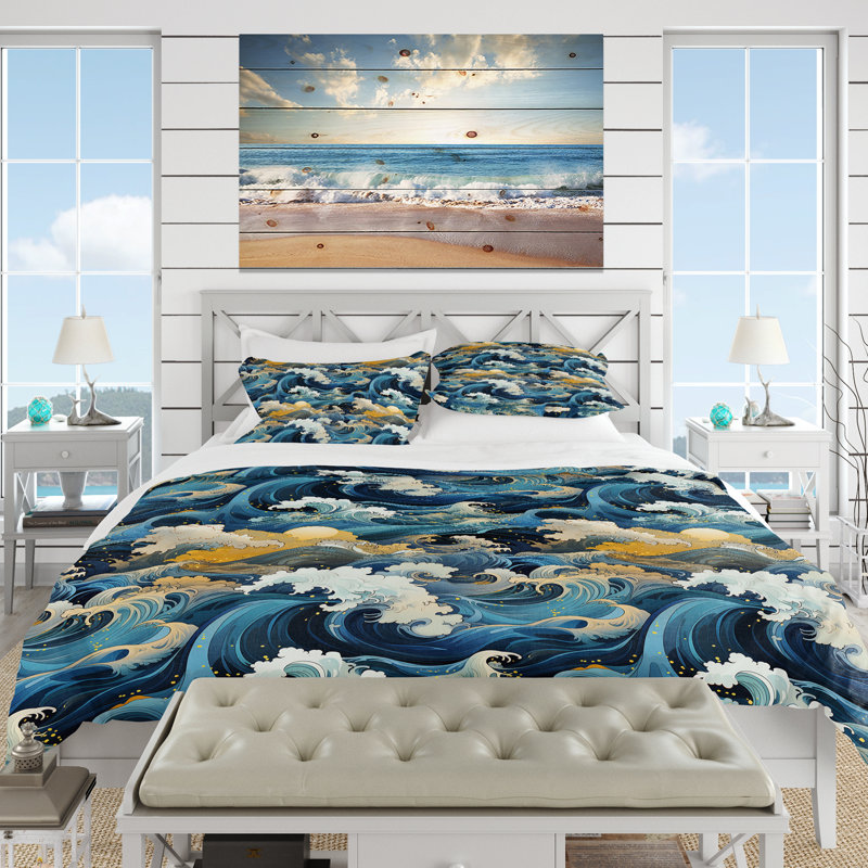 Ensemble de housse de couette Sunrise Hokusai Waves Japanese Pattern I - Coastal