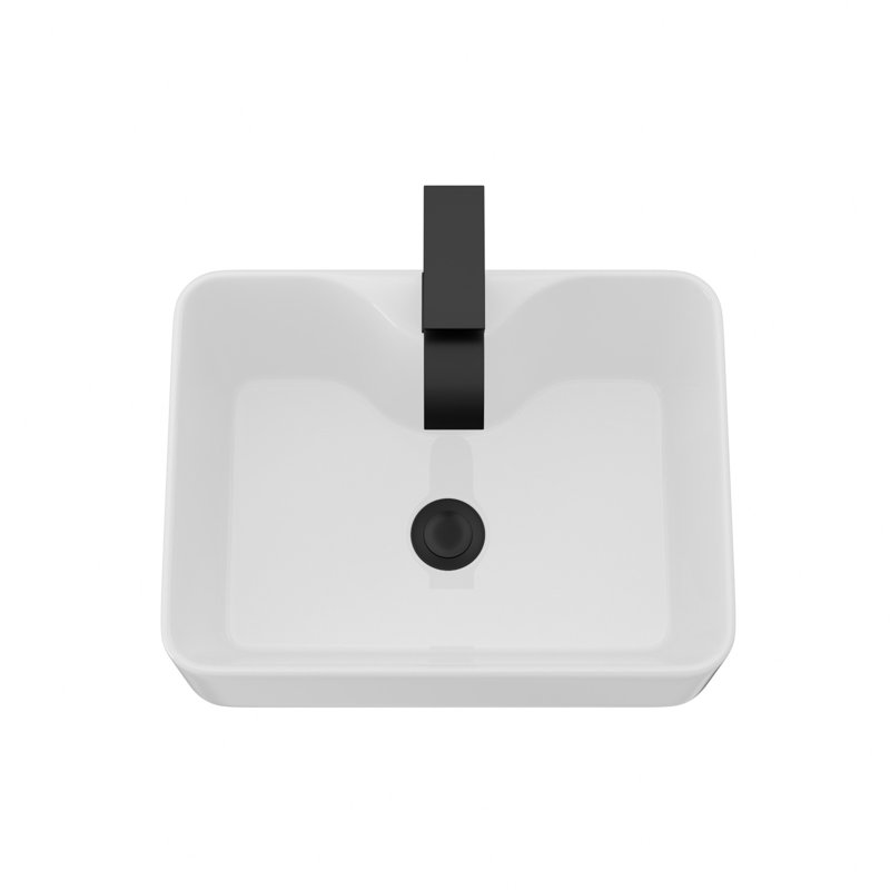 16"X12" White Ceramic Rectangular Vessel Bathroom Sink With Black Faucet & Black Drain