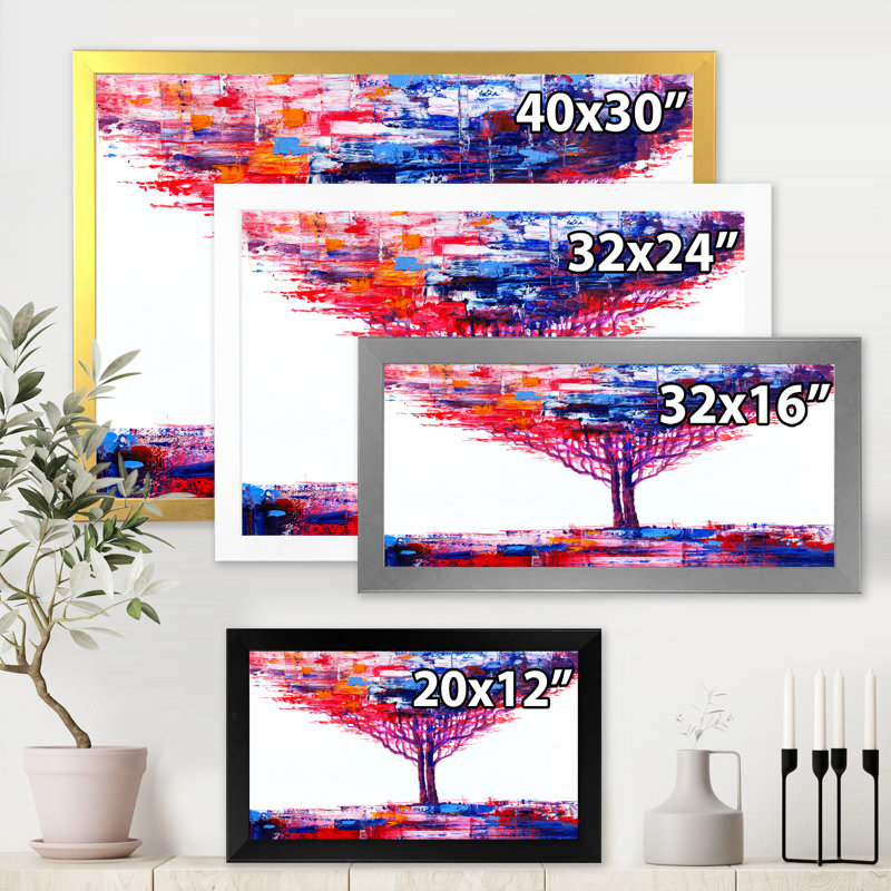 Impressionniste sur un arbre coloré abstrait sur un fond blanc, Toile encadrée noire, H 24 po x l 32 po x P 1,5 po