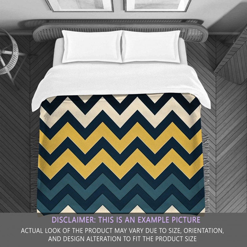 Chevron Comforter, Queen Comforter, Navy/Yellow