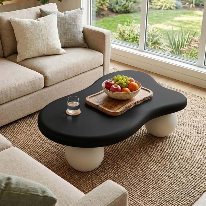 Modern 40" Cloud-Shaped Coffee Table with Three Ball Legs, Minimalist Low Accent Table for Living Room and Lounge Spaces