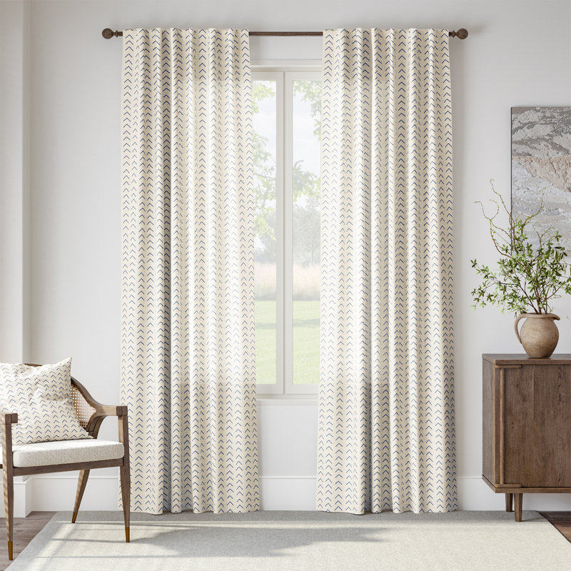 Printed Linen Farmhouse Boho Rod Pocket Curtains, 50" W x 84" L, Blue