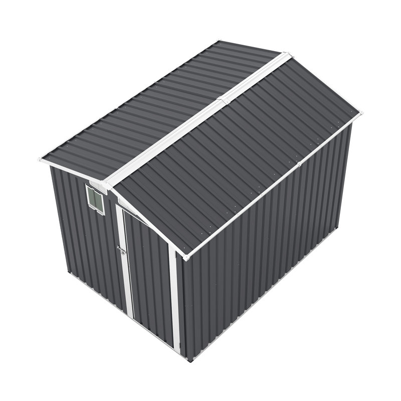 6X8ft Outdoor Steel Storage Shed, Lockable Metal Tool Shed For Patio, Garden & Backyard Storage, Dark Gray