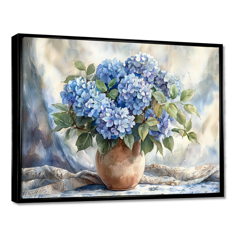 Ikshan hortensias dans un décor de rêve II - hydrangées grand art mural, H 34 po x l 44 po, Impression encadrée flottante