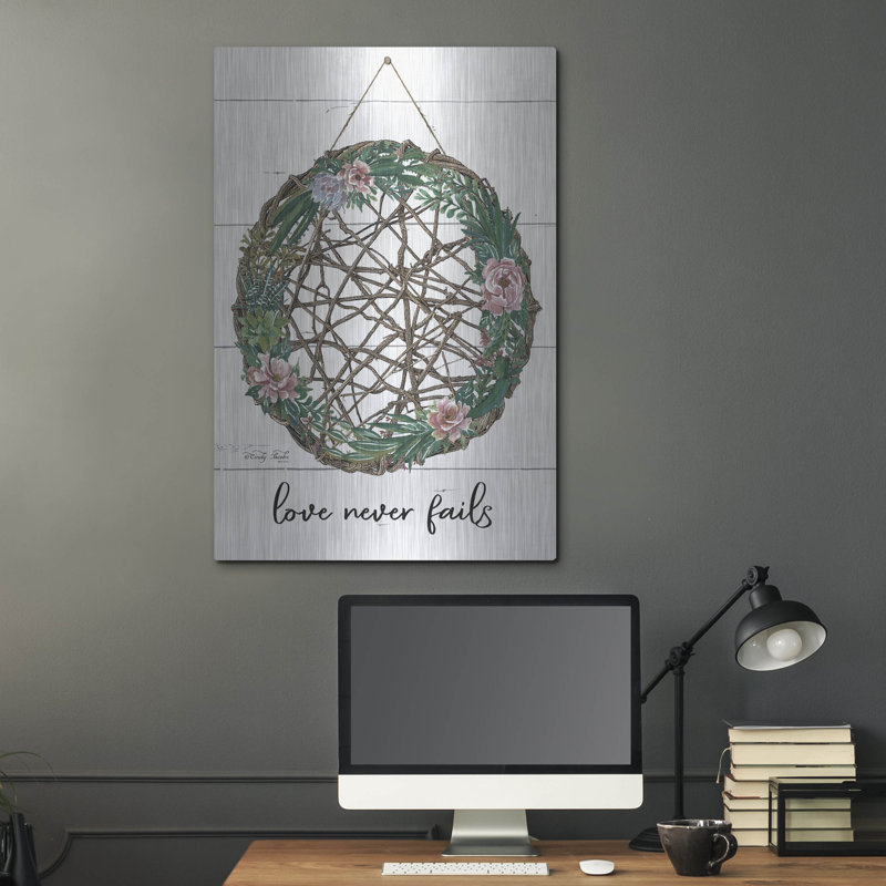 Art mural en métal luxueux «Love Never Fails 3» par Cindy Jacobs, 24 po x 36 po
