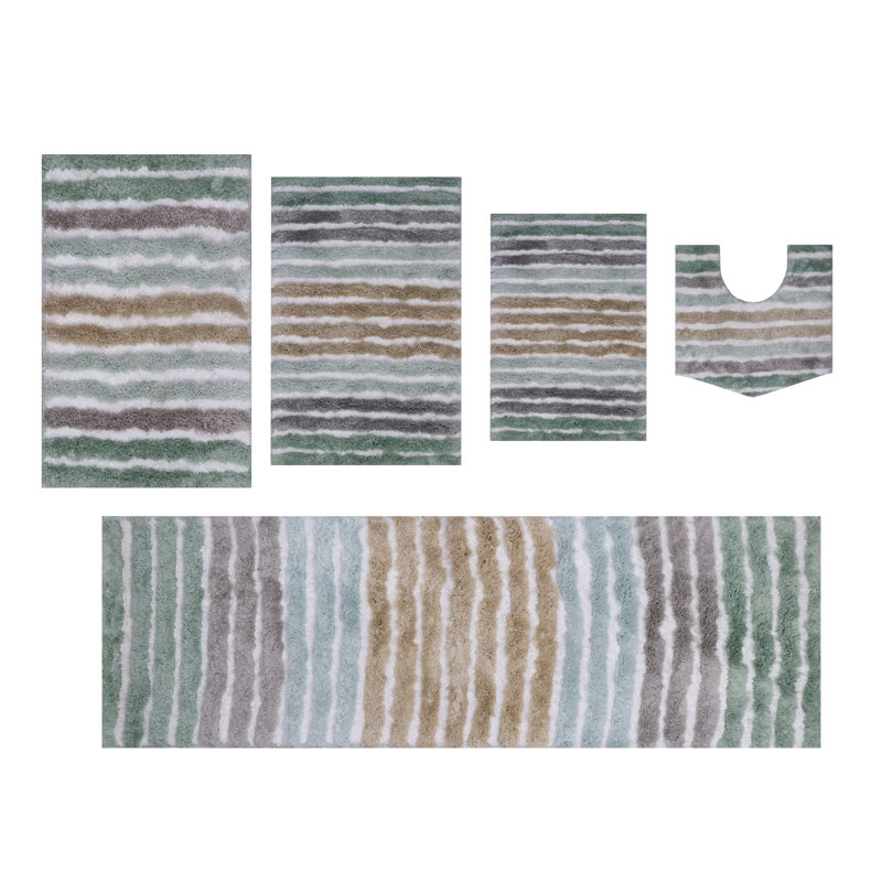 Bathroom Rugs Set of 5, Ultra Soft Microfiber Mats, Absorbent & Quick Drying, Non-Slip Rubber Backing, Machine Wash Bathroom Floor Mats for Tub, Shower, Sink – 17x24, 20x32, 21x54, 20x20, 24x40 Green