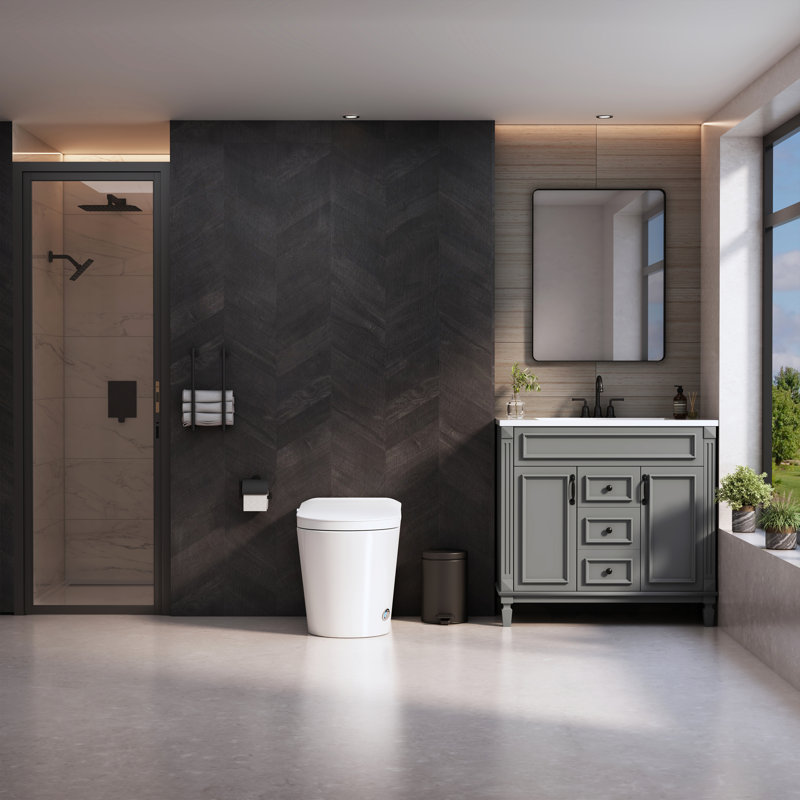 Large Water Tank Smart Heated Toilet With Powerful Flush, Ambient Light And Warm Air Dryer