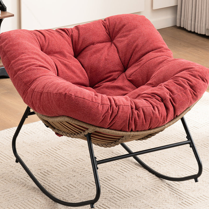 Chaise berçante en chenille rouge pour l'intérieur et l'extérieur - Confortable, multifonctionnelle, décorative et ergonomique avec structure en métal et rembourrée