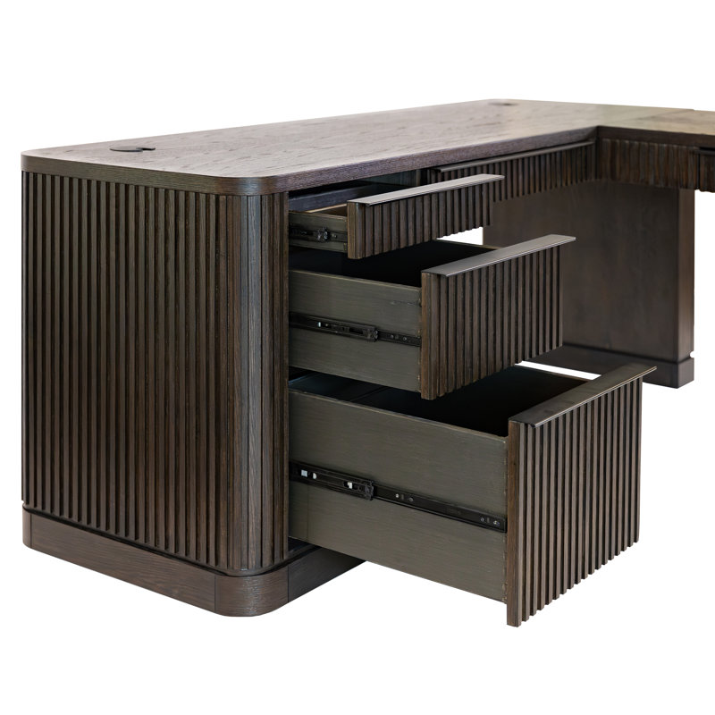 Cooperstown Pedestal L-Desk, Pedestal L-Desk with Open Return, Pedestal Desk, Office Desk, Brown