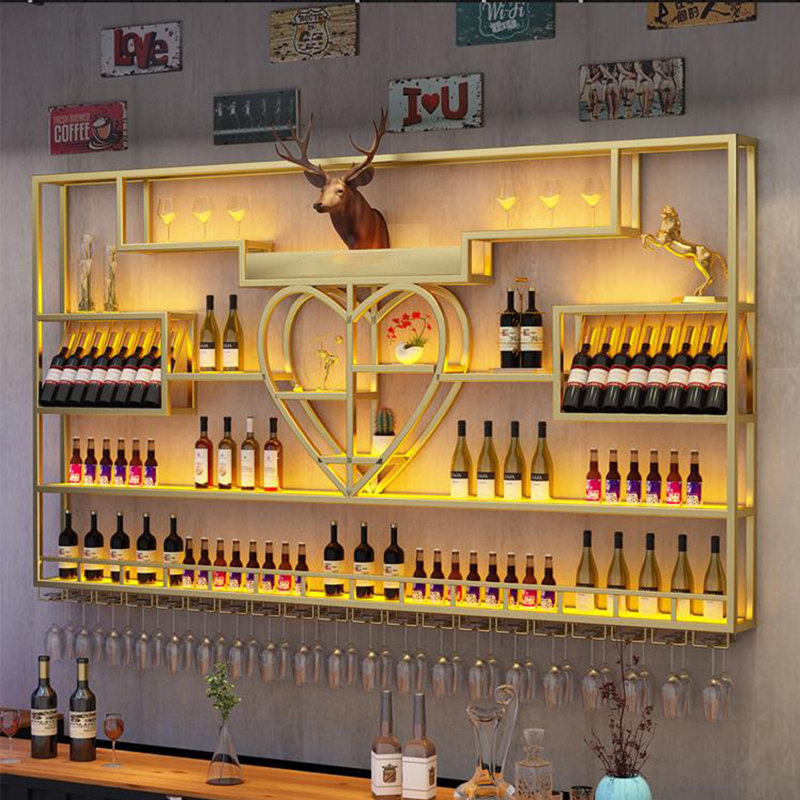 Casier à vin créatif en métal à plusieurs niveaux, Doré, 51,1 po H x 90,5 po L x 7,8 po P