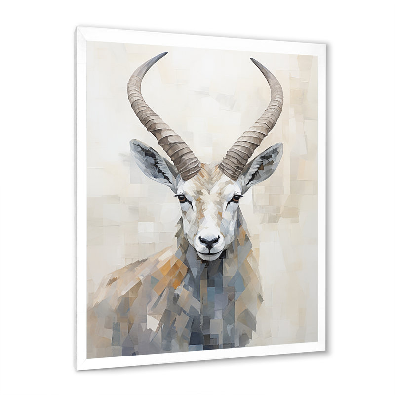 Minimalisme antilope bouquetin sur toile, Cadre simple blanc, H 32 po x l 24 po x P 1 po