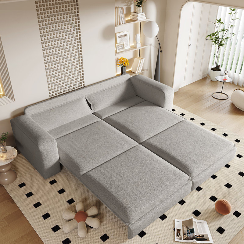 93" King Size Pull Out Sofa Bed, Light Gray