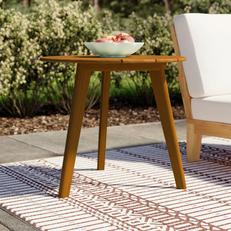 Akiva 20" W Round Slatted Solid Teak Outdoor Side Table