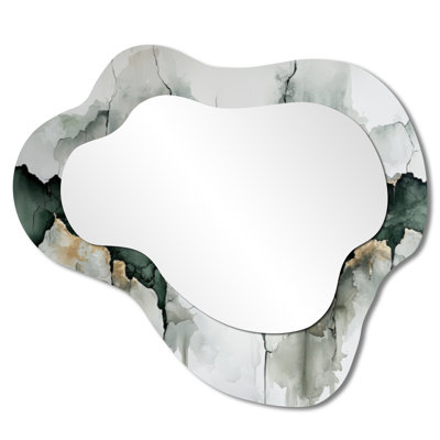 White And Grey Fragmented Silence Of Perception I - Minimalism Asymmetrical Decorative Mirror, Modern irregular Wall Mirror, Printed on Metal