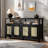 Bohemian Style Sideboard With 3-position Adjustable Shelves, Handwoven Rattan Doors And Open Shelves, No-handle Design-1487505629
