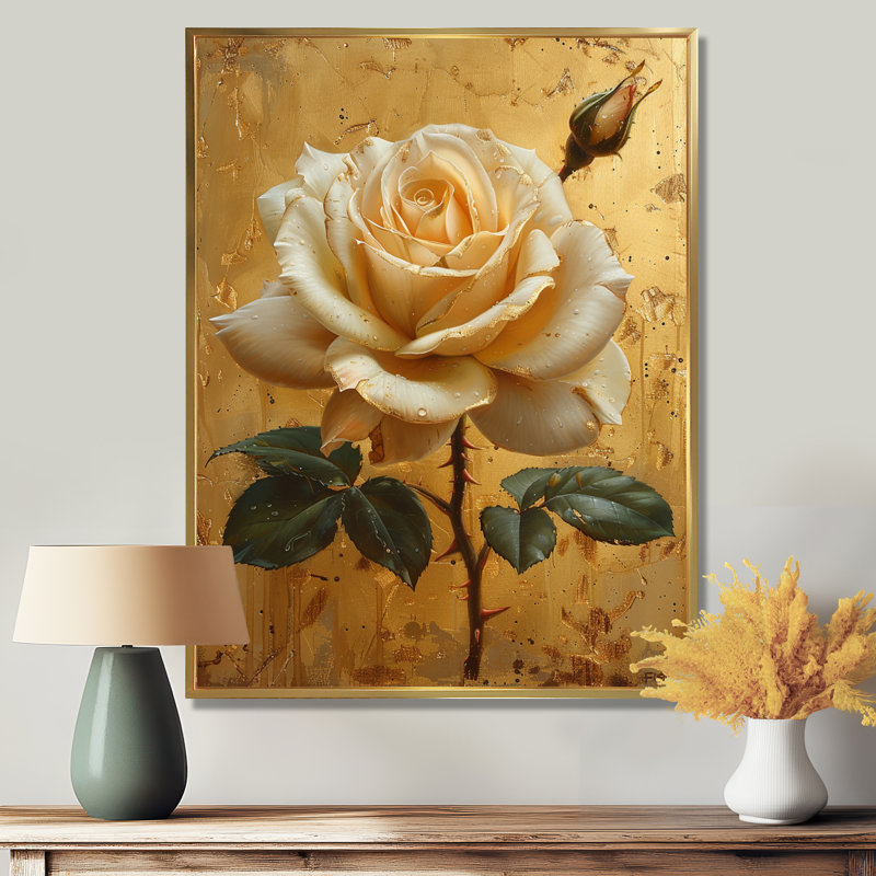 Jaune jaune rétro - art mural rose, H 32 po x l 16 po x P 1 po, Toile avec cadre flottant or