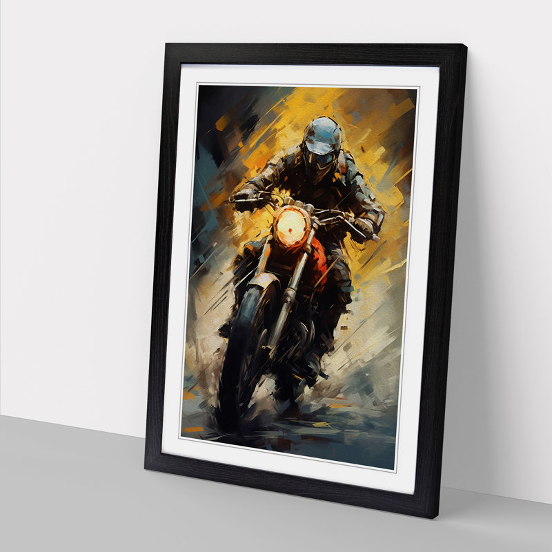 Motorbike Modern 1 Piece Single Picture Frame Wall Art, 64cm H x 46cm W x 2cm D, Black Framed